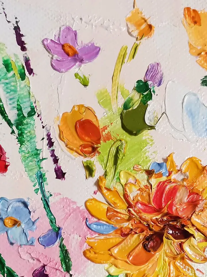 Wildflower Painting Daisy Original Art Impasto Oil Painting 微型绘画油畫掛畫
