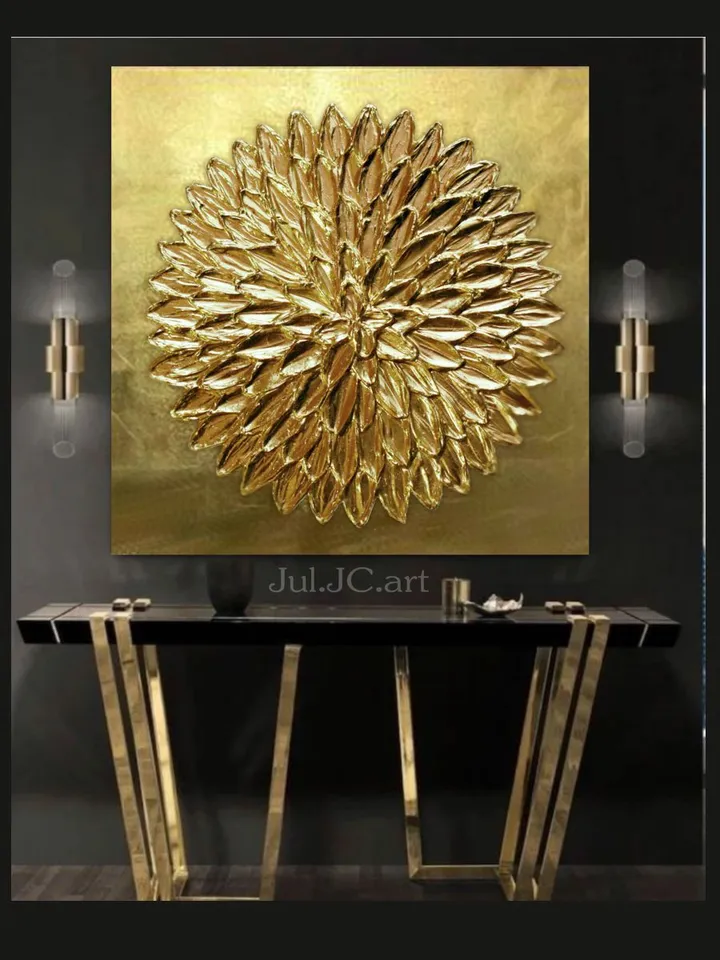 Gold Petals Abstract Wall Art Original Painting Metallic Textured artwork Gold Leaf Wall Art Modern wall decor