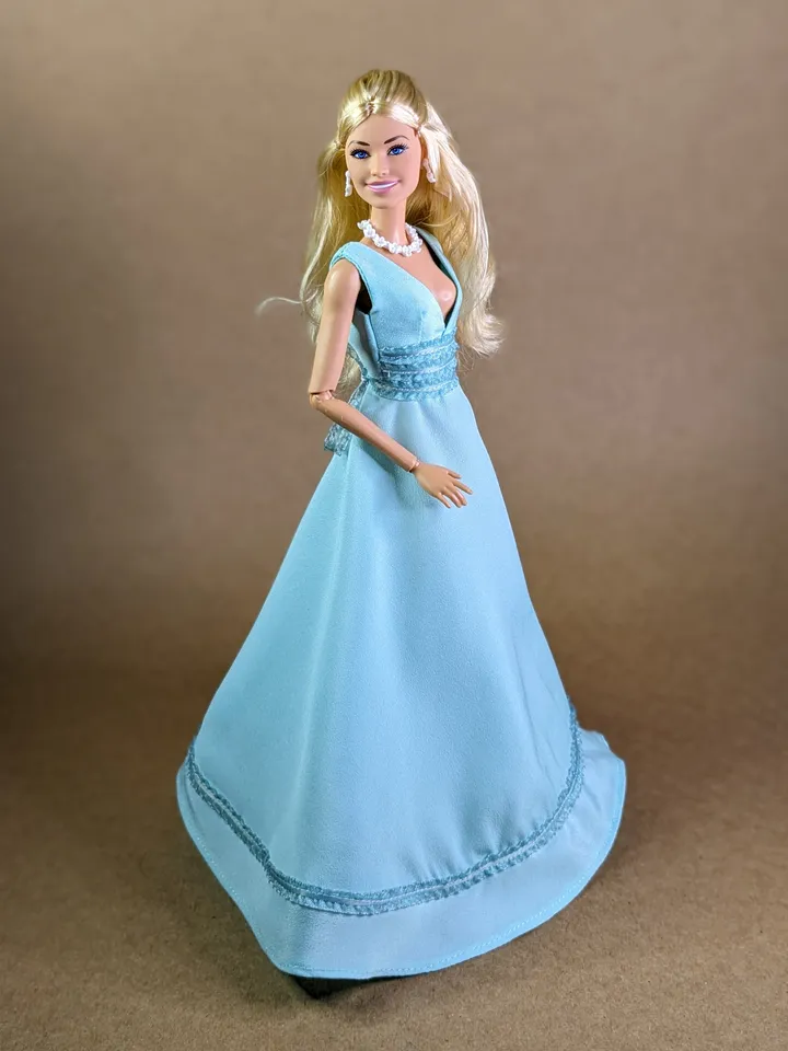 Handmade turquoise decorate evening dress for 1/6 scale fashion female dolls