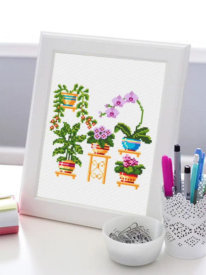Home plants cross stitch pattern download PDF Floral cross stitch chart, Easy small cross stitch sampler, Potted plants hand embroidery #P3