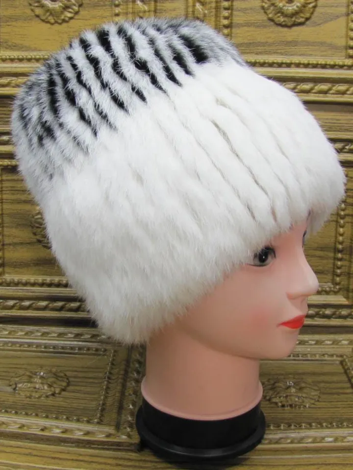 Fur hat for women made of natural rabbit fur. White warm fur hat. Winter hat for women, warm fur accessory. Natural rabbit fur
