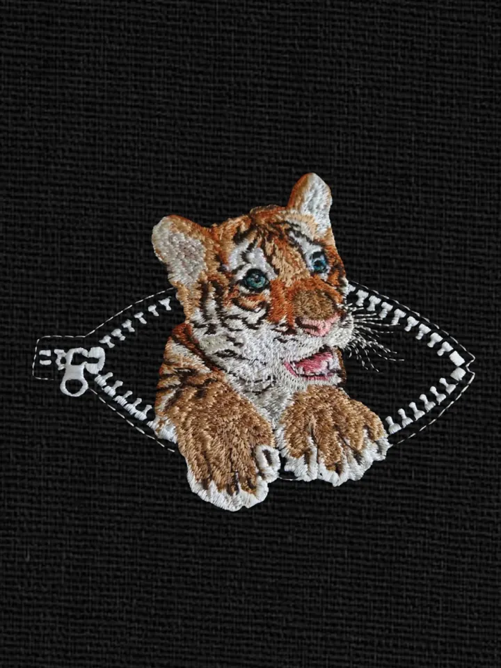 Tiger cub in a zipper pocket Miniature realistic machine embroidery design Pet design tiger realistic pattern tiger cub embroidery motif