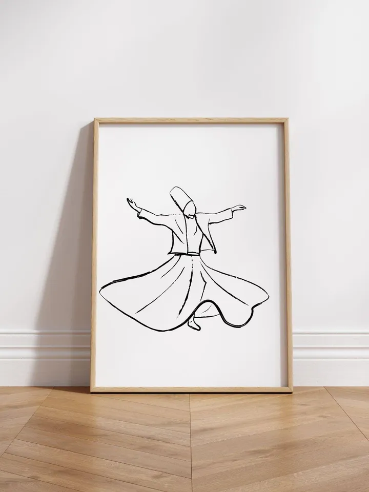 Sufi Whirling Dervish Religous Dance Sketch, Mevlana Poster, Semazan Printable, Sufi Line Art, Sufism, Meditation, Islamic Line Art