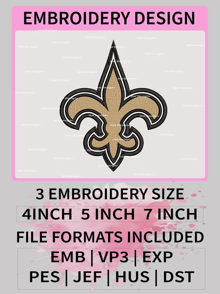 New Orleans Saints Embroidery Files, NFL Logo Embroidery Designs, NFL Orleans Saints, NFL Machine Embroidery Designs