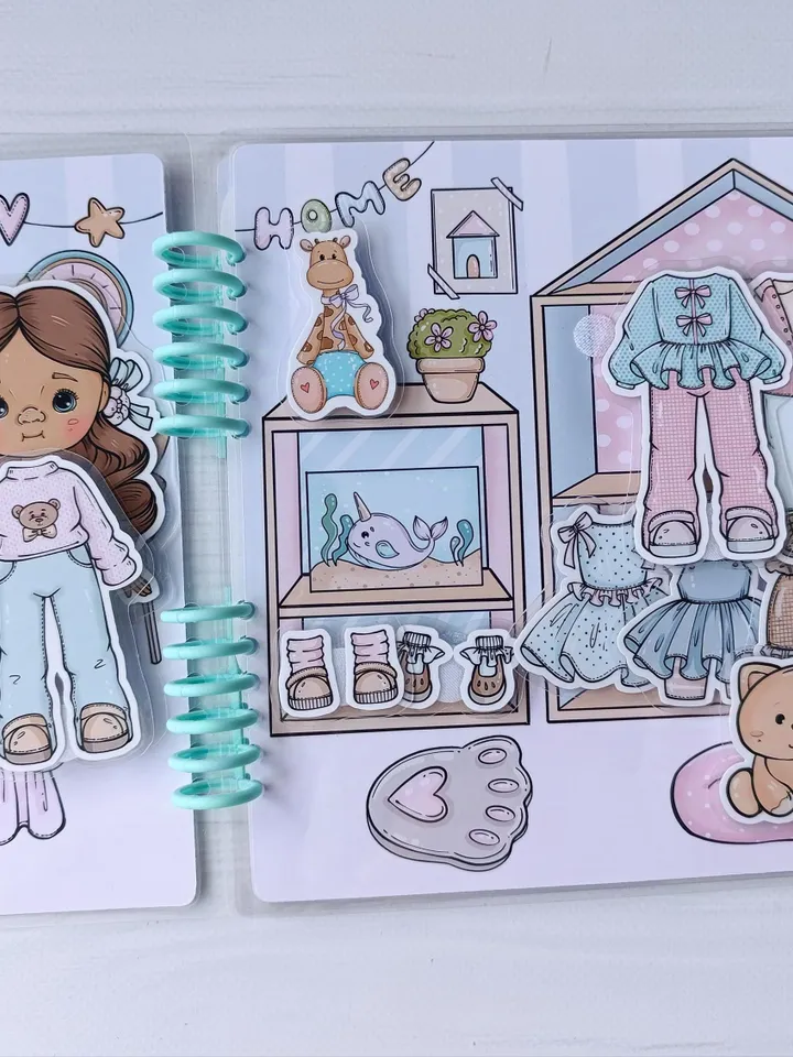 Printable Paper Blythe doll house, printable Doll with cat and clothes set, Holiday Blythe paper doll dress, Busy book printable crafts kids