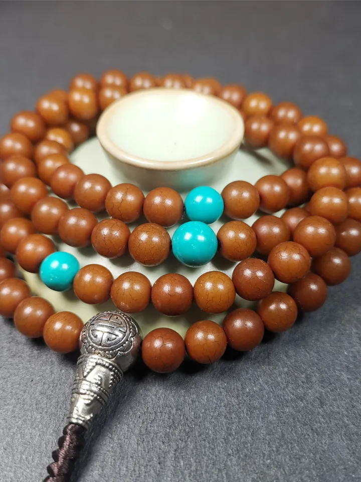 Gandhanra Old 108 Tibetan Mala, Corypha Linn Seed Beads,Prayer Beads Necklace for Meditation,Diameter 0.34", Circumference 35"