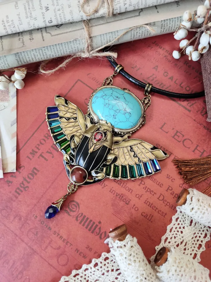 Scarab necklace with turquoise