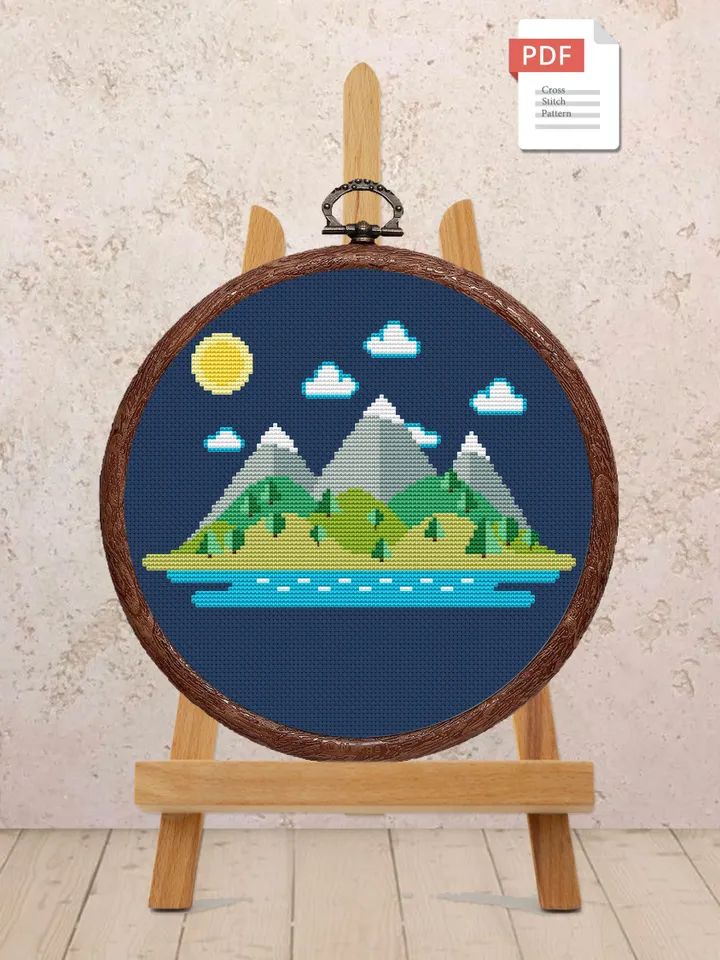The Mountains Cross Stitch Pattern, Island Cross Stitch, Embroidery Travel, Travel Cross Stitch Pattern, Modern Cross Stitch #trl002