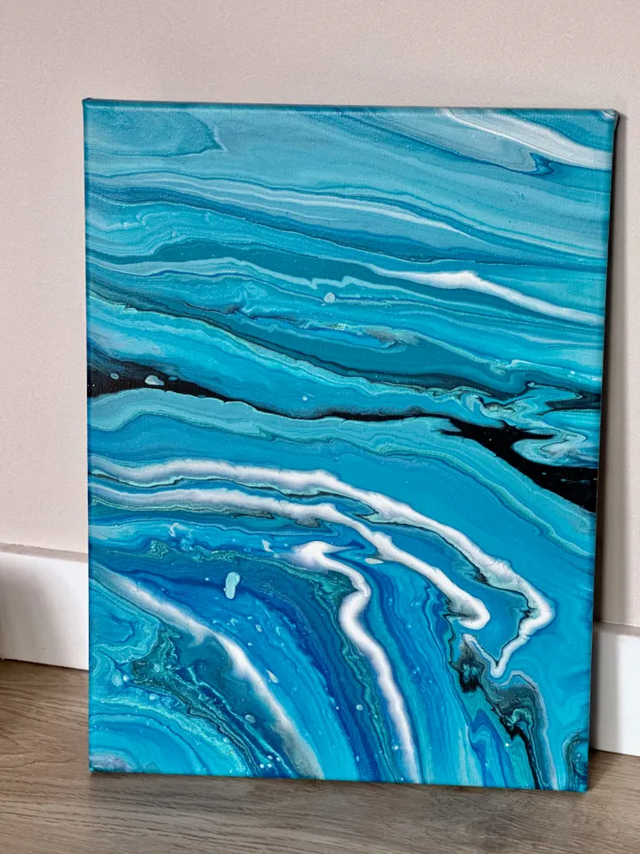 "Ocean Flow" original abstract painting, fluid acrylic, abstract modern art