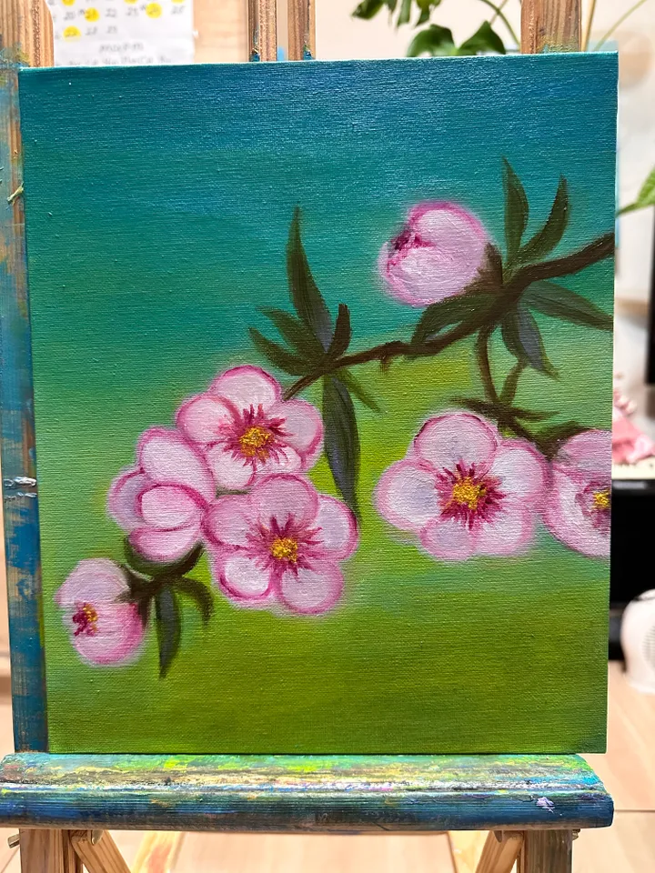 Oil Painting Blooming Branch Tree Flowers Spring Landscape Nature Wall Decor Canvas on Cardboard 12x10 inches 30x25 cm New Unframed