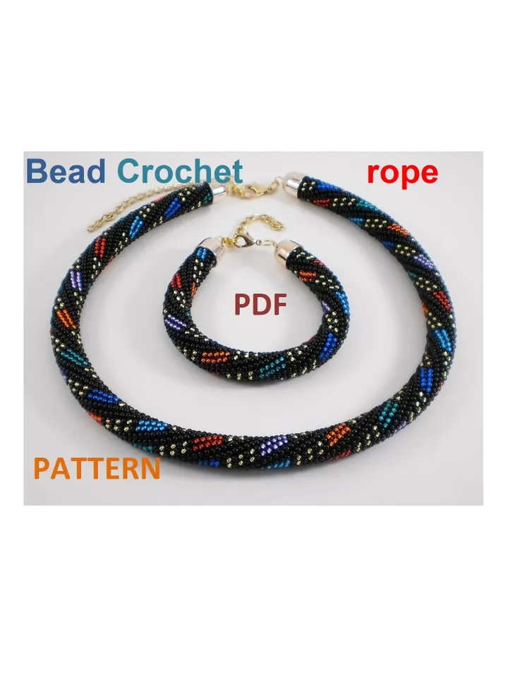 Bead Crochet Necklace Bracelet pattern,Rope bead crochet,pattern seed beads, DIY, bead jewelery, Instant Download, PDF fail