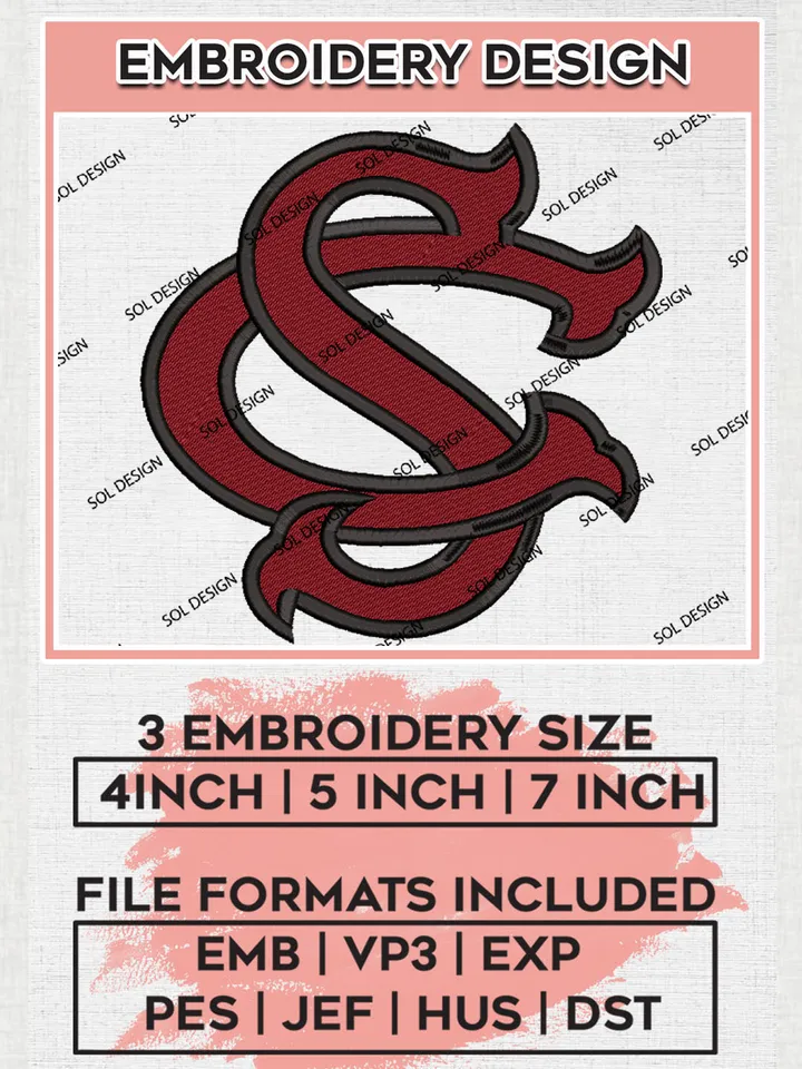 SC Gamecocks NCAA Team Logo Embroidery Design Files, NCAA South Carolina Gamecocks Machine Embroidery, NCAA Teams, 3 sizes, NCAA Machine embroidery designs, Digital Download