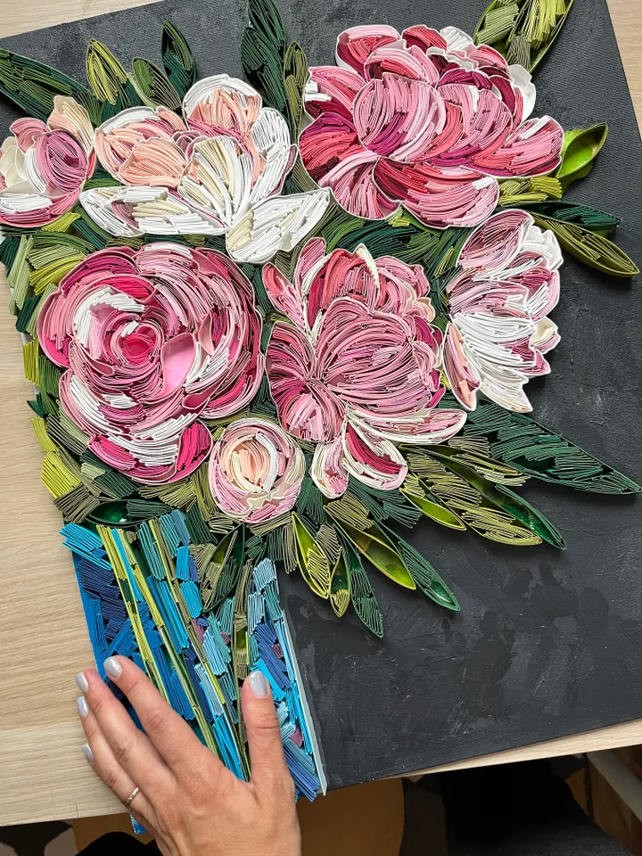 Original quilled wall art Paper painting Bouquet with peonies | Quilling Art