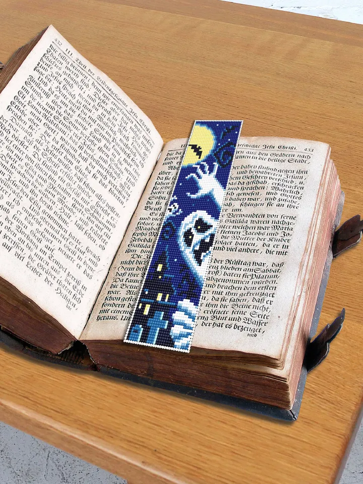 Halloween bookmark cross stitch pattern PDF download Ghost cross stitch chart, Handmade bookmark pattern digital, Spooky Haunted house #B44