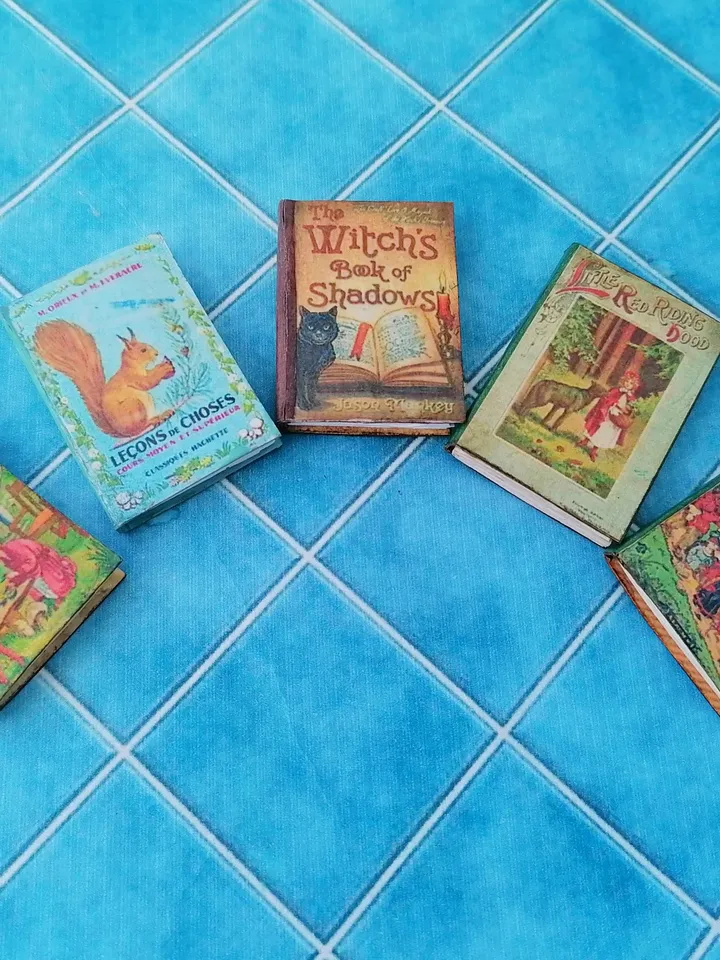Dollhouse book set in 1:12 scale. Handmade.