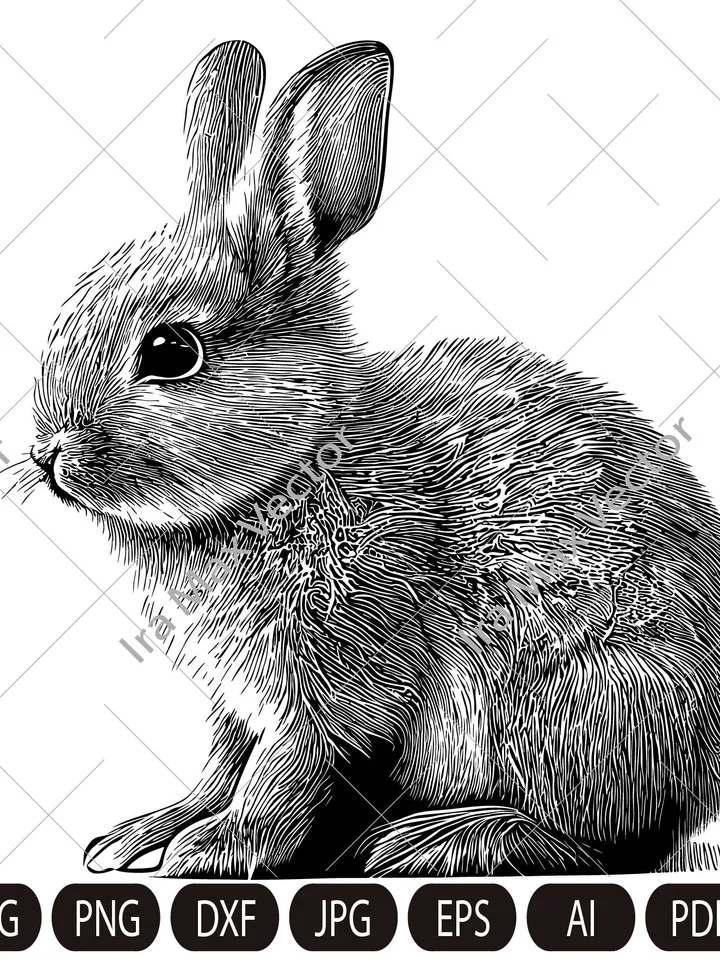 Rabbit SVG, Bunny detailed, Bunny monogram, easter, hunter svg, bunny cut files, peeking animal clipart, bunny Vector image, Printable art