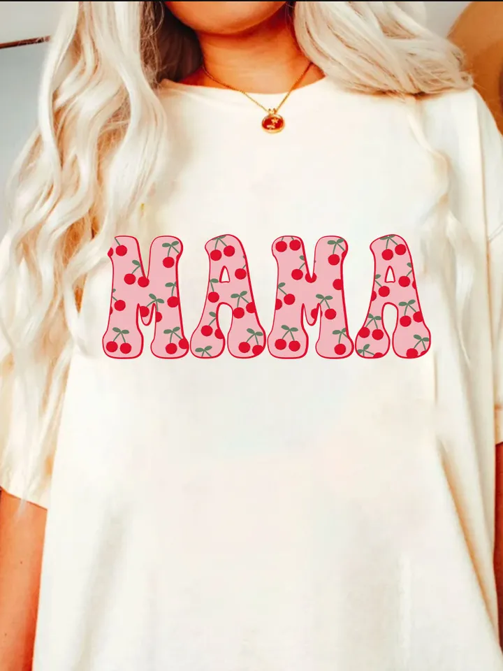 Trendy Retro Mama PNG Cherry Berry First Summer Varsity Popular Aesthetic Trendy Mom Cherry Sweet Shirt Design Sublimation DTG PNG