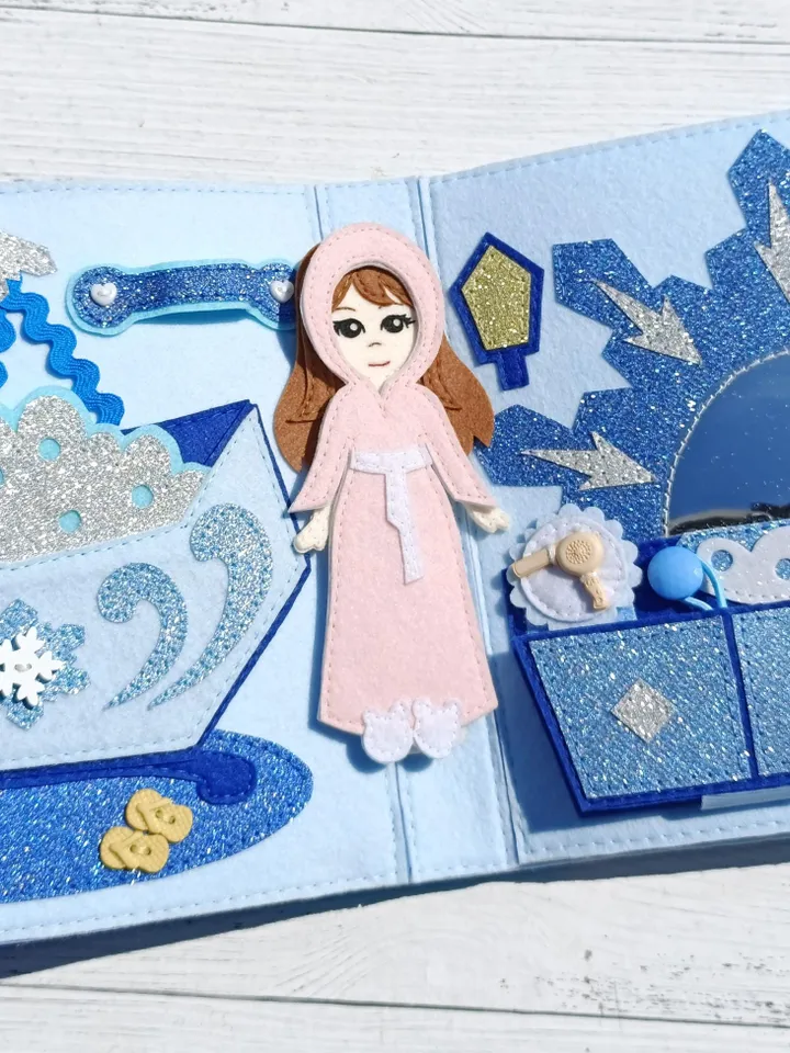 Quiet book Dollhouse pattern, Blue Castle Felt book pattern, Felt doll Pattern with clothes set, Dress up Doll, Busy book pattern for girl