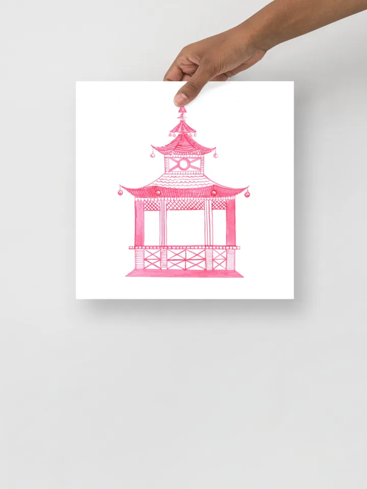 Pink Chinoiserie Set Of 3 Watercolor Painting Pagoda Foo Dogs Wall Art Chinoiserie Decor asian Hot Pink Wall Art Chinoiserie Chic Art Print