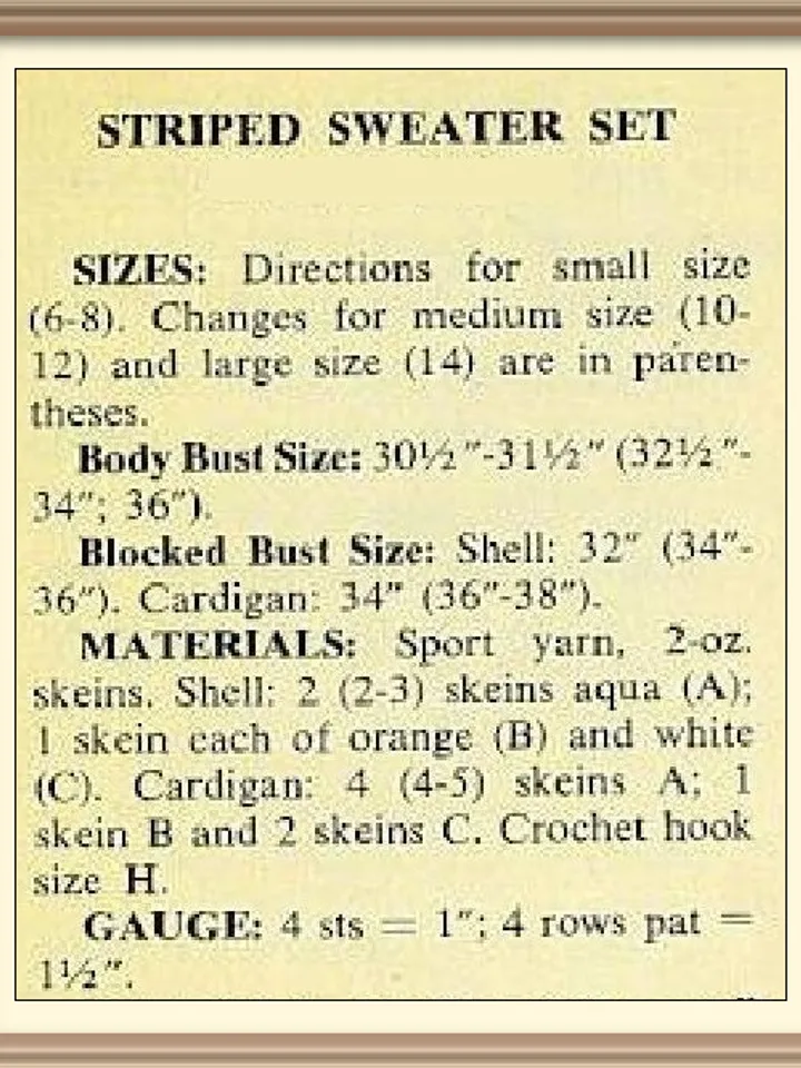Vintage Crochet Pattern Striped Sweater Set Digital Download PDF