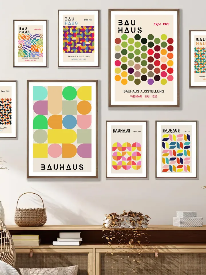 Bauhaus poster set of 8 premium printable wall art prints mid century modern minimalist abstract geometric bundle digital download poster