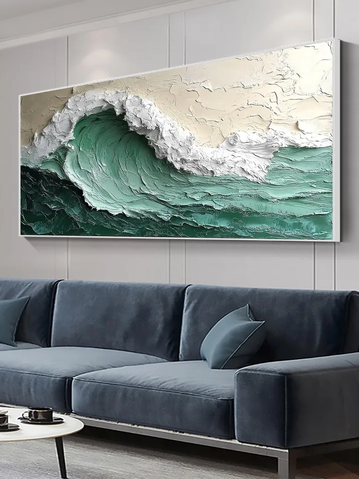 Original Impasto Ocean Wave Painting, Textured Seascape Art, 3D Wall Art, Large Canvas Art, Green Wave Art, Coastal Decor, Beach House Decor