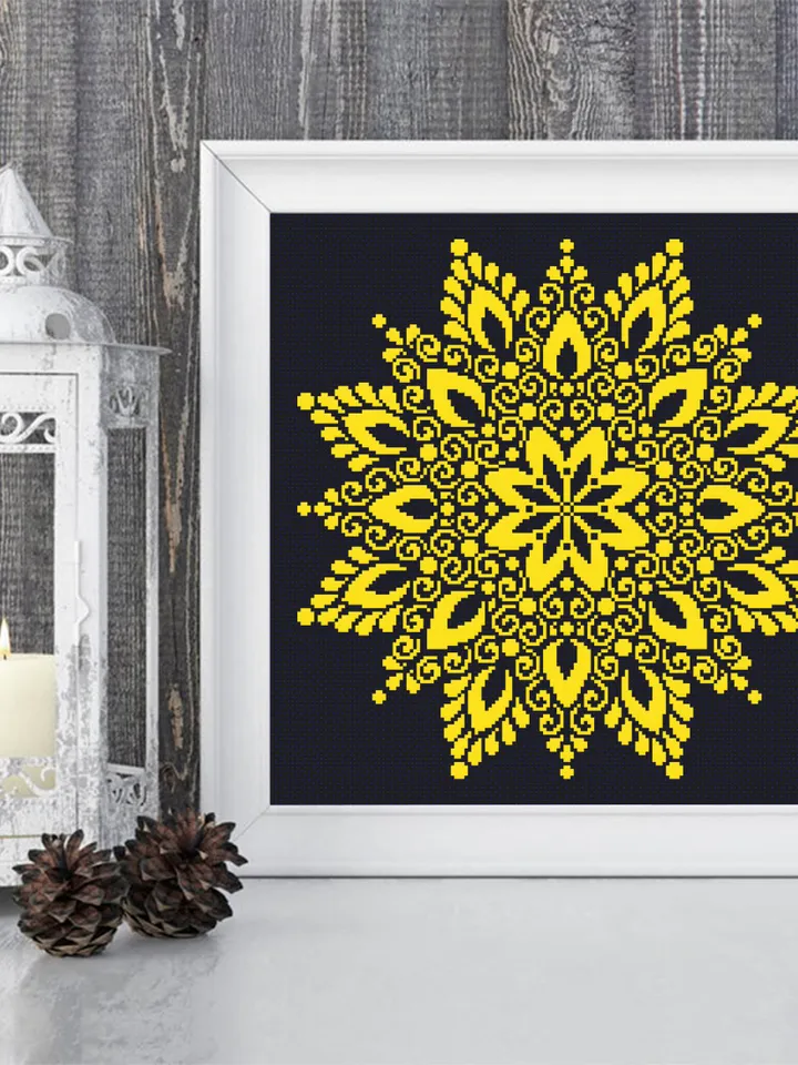 Mandala cross stitch pattern download PDF Flower mandala pattern digital PDF, Monochrome cross stitch chart Quick cross stitch sampler #M122