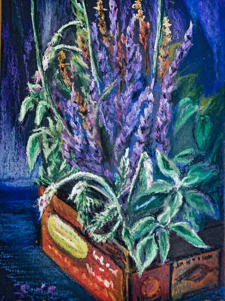 Lavender painting Oil pastel painting Still life Floral painting Original art