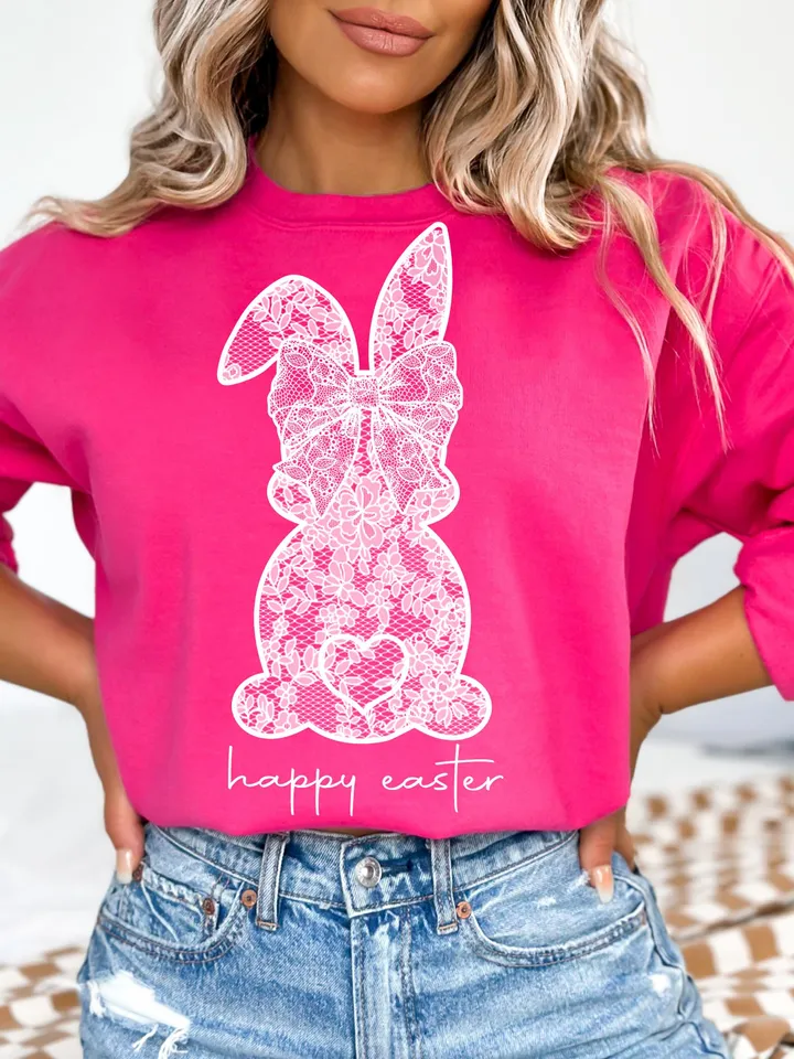 White Lace Bunny Coquette Bow PNG, Easter png, Lace Bow Bunny Png, Happy Easter Png, Spring png, Lace Easter Coquette Png, Faux Embroidery