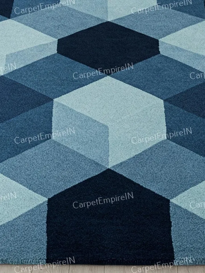 Modern Blue Geometric Area Rug – 3D Hexagon Wool Carpet, Contemporary Minimalist Home Decor, Hand-Tufted Luxury Rug, 4x6,5x7,6x9,8x10,9x12..