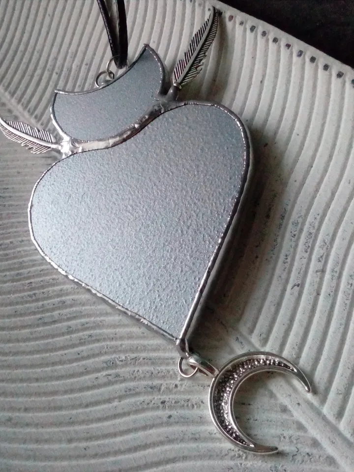 Stained glass scrying mirror, Black goth ornate mirror, Bat mirror, Car hanger, Witch mirror, Heart mirror