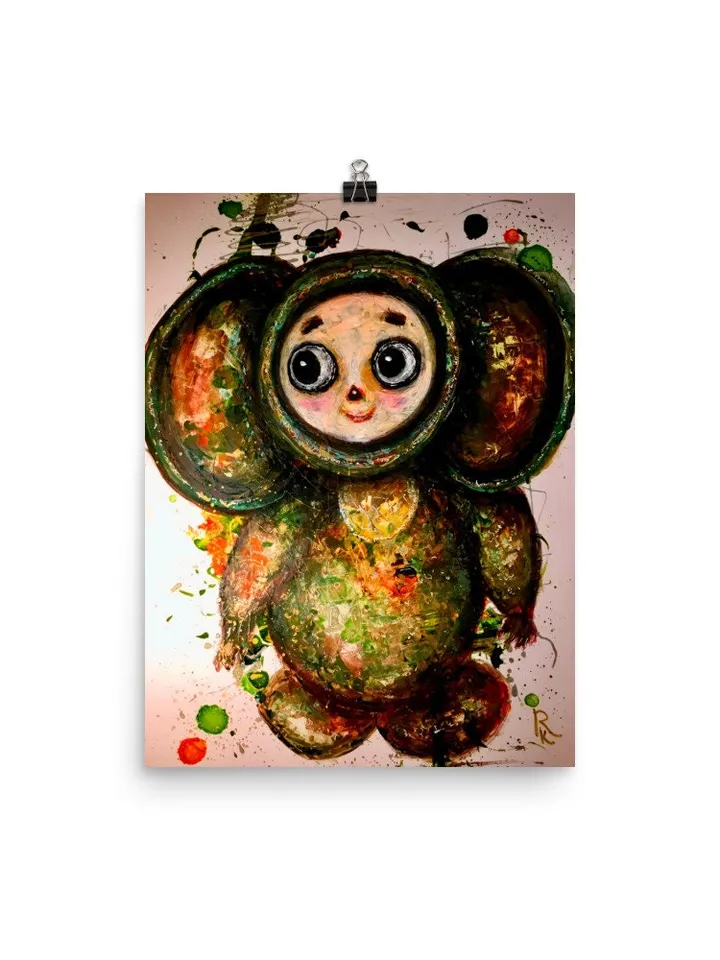 Cheburashka Photo paper poster made with my original mix media artwork,nursery room decor,unique gift.