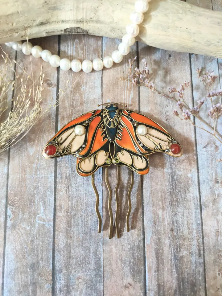 Large Orange Monarch Butterfly pin,Large Butterfly hairpin,summer hairpin