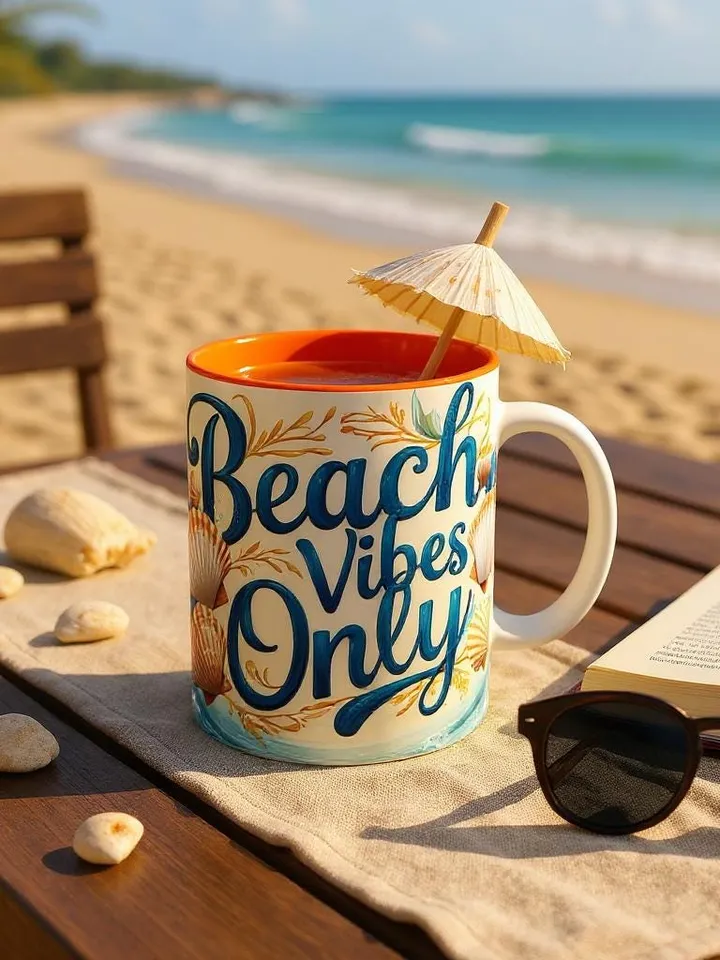 Beach Vibes Only Mug | Coastal Seashell Coffee Cup | Ocean Aesthetic Cup, Summer Gift Idea, Hand Lettered, Coastal Kitchen Decor, Home Decor