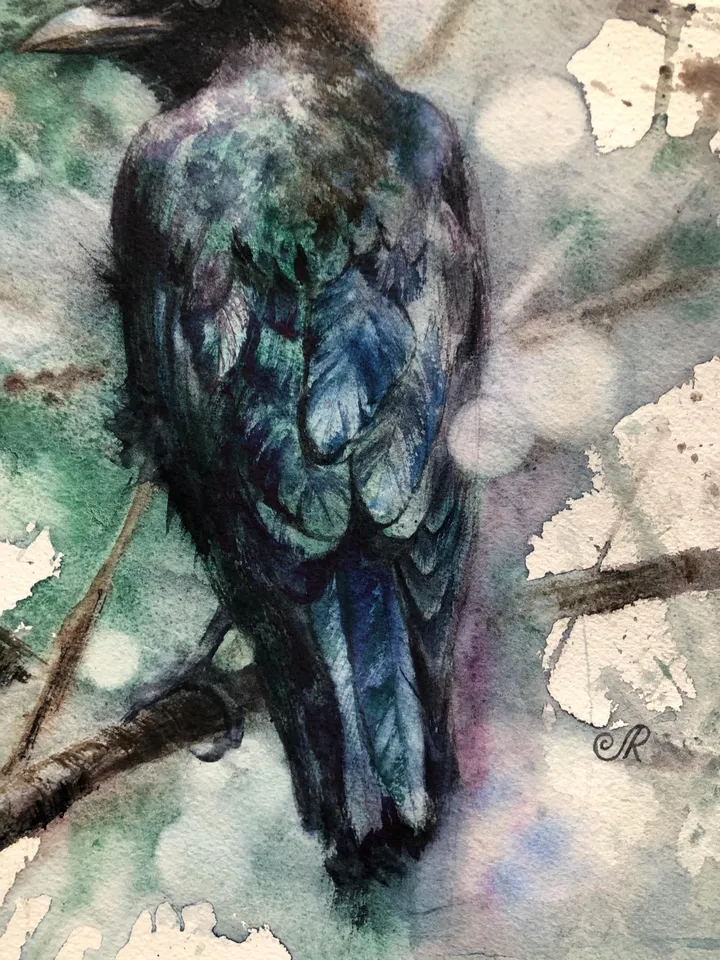 Crow Original Painting Raven Watercolor Painting Birds Wall Art