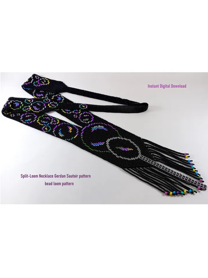 Bead loom pattern for a Sautoir-Gerdan-Split-Loom Necklace, Beading Loom Stitch, Square Stitch, Instant Download, PDF