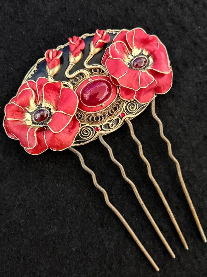Hair clip Red poppy, Red Poppy Flower, Poppy Flower, Polymer clay Poppy