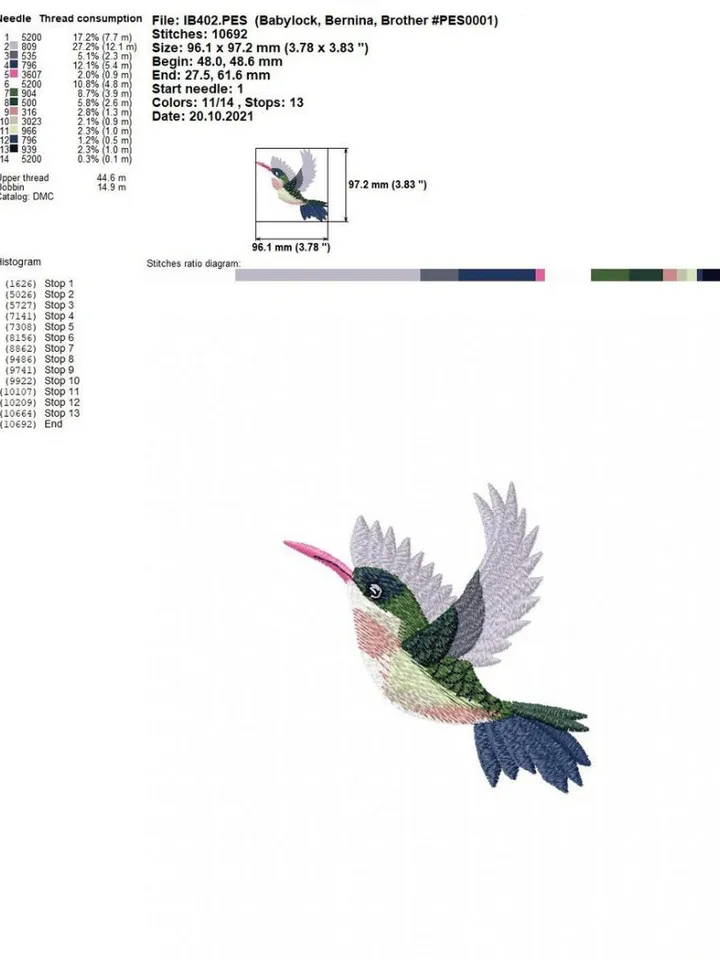 Hummingbird brooch on felt machine embroidery designs digital embroidery pattern clothing décor embroidery motif 3D Hummingbird embroidery
