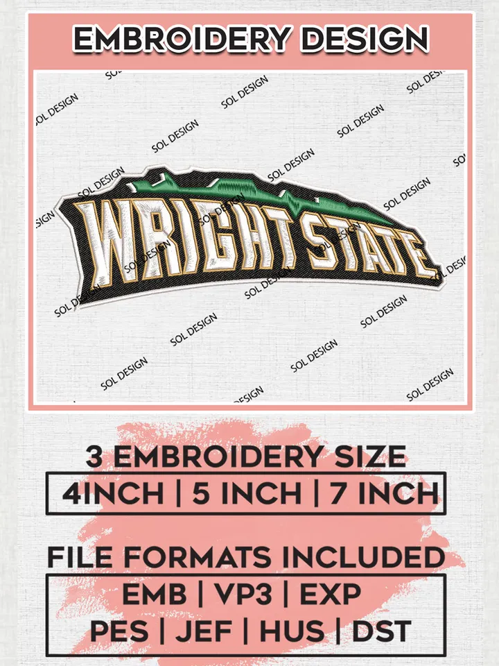NCAA Wright State Football Team Wordmark Logo Embroidery Design Files, NCAA Wright State Raiders Machine Embroidery, NCAA Teams, Game Day, 3 sizes, NCAA Machine embroidery designs, Digital Download