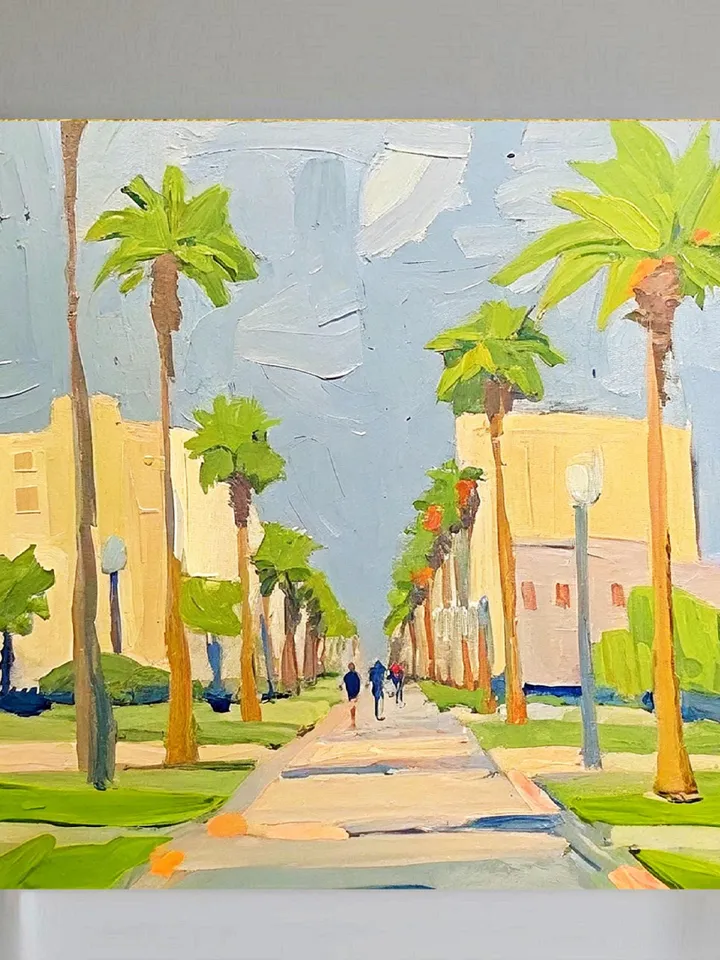 Los Angeles Oil Painting Street Original Art Impasto Scene Sunset Boulevard Impressionist Oil Painting Palm Trees Car Cityscape Art Gift