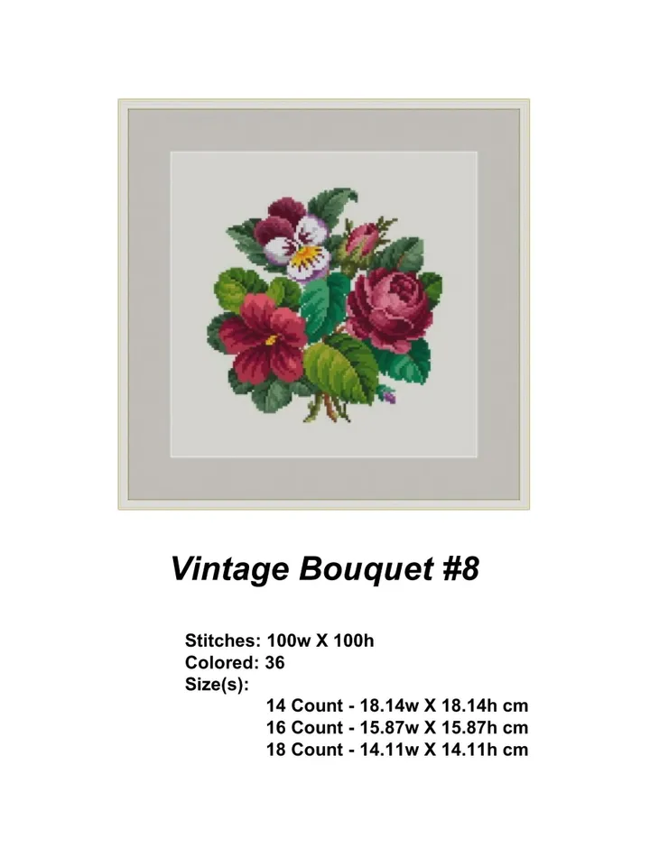 Berlin Woolwork Bouquet 08 Flowers Vintage Cross Stitch Pattern PDF Compatible Pattern Keeper