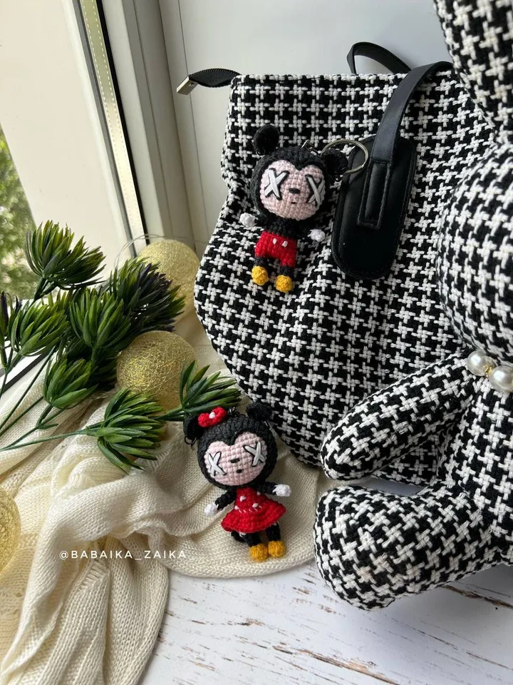 PDF Crochet SET Goth Mickey Mouse & Minnie Mouse Pattern Amigurumi Mickey pattern Crochet Cute Voodoo Amigurumi Mouse doll Keychain pattern