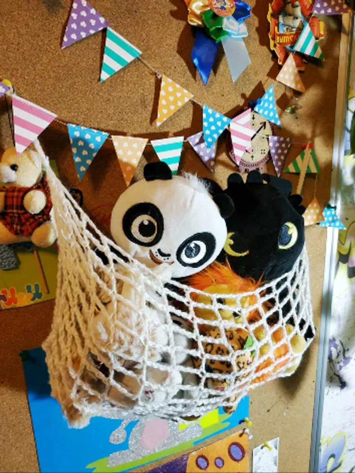 Crochet fruit hammock pattern, hanging shelf, kitchen storage