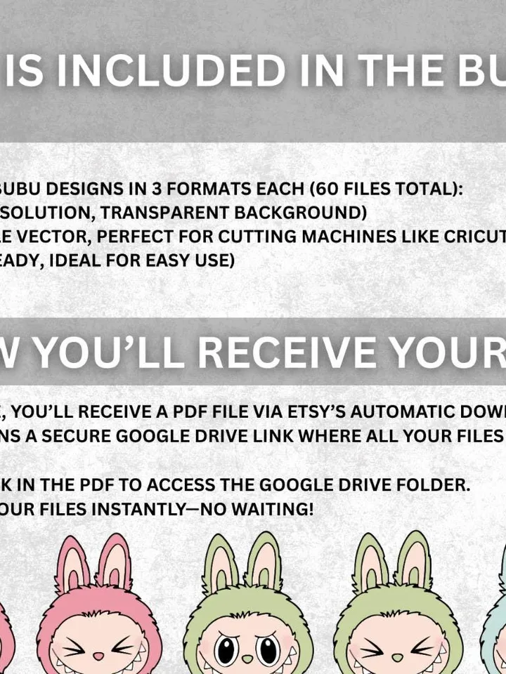 60 Labubu Designs PNG, SVG, EPS Mega Bundle, Vector Digital File for Cricut, Laser Cut La bubu, Instant Download Labubu Character Bundle