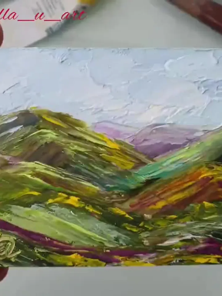 Red Poppies Landscape Original Oil ACEO Painting Impasto Miniature ...
