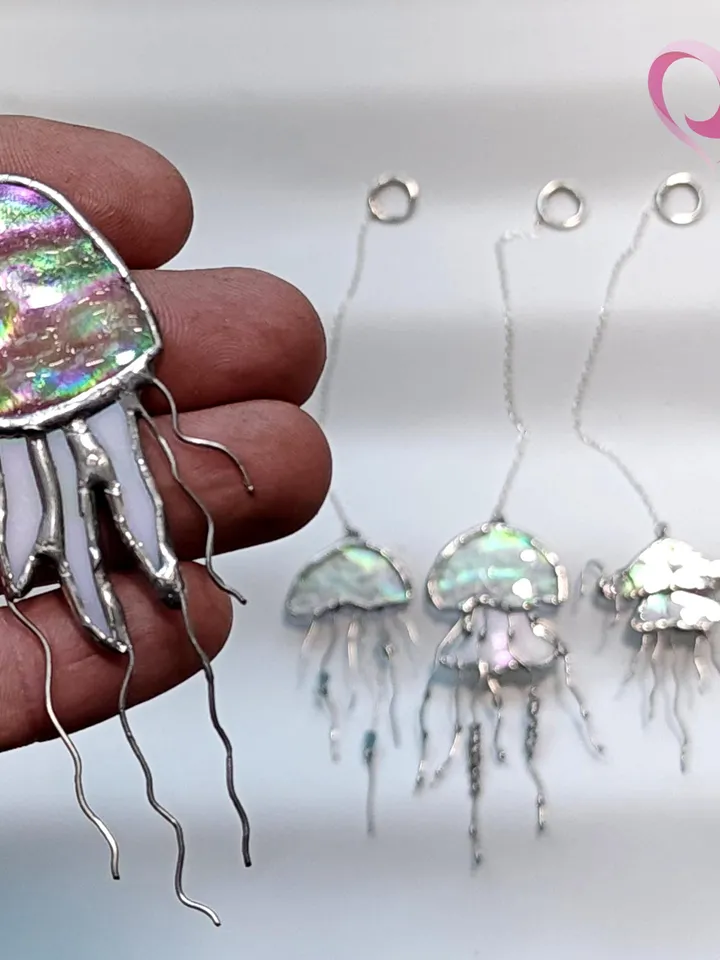 Mini Stained Glass Jellyfish Car Charm Suncatcher for Rear View Mirror Cute Car Accessories for Ocean Lover Gift under 20 Jellyfish Pendant