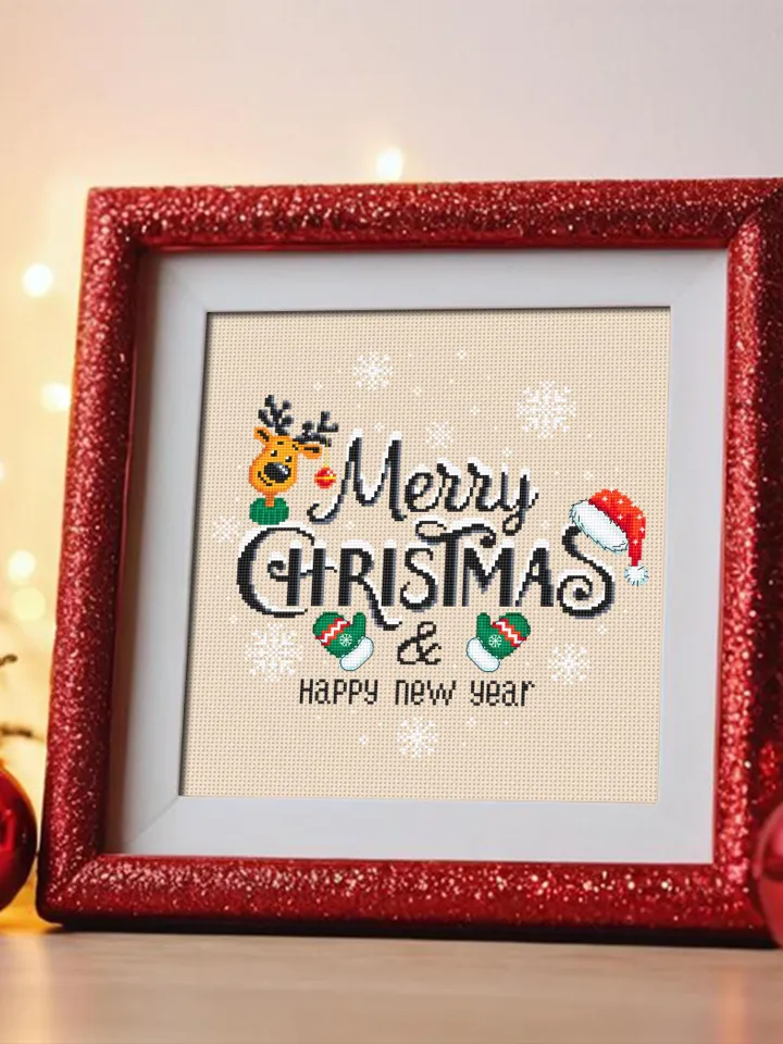 Merry Christmas cross stitch pattern PDF download Snow xmas cross stitch chart, Christmas pattern digital PDF, Happy New year design #N156
