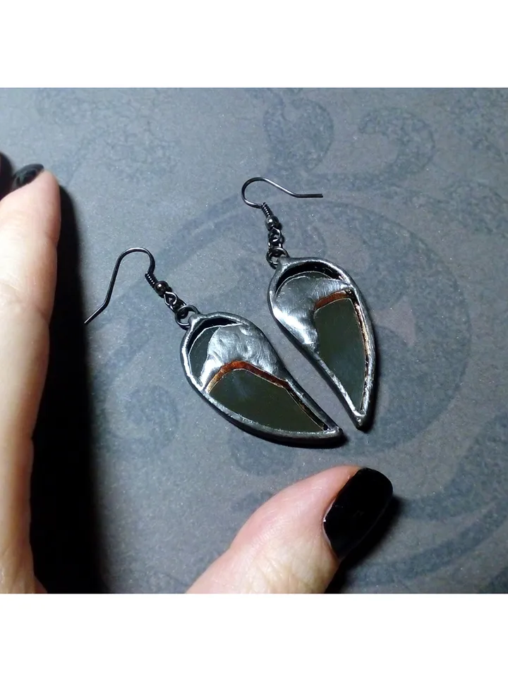 black Raven mirror earrings, Crow witch earrings, Halloween, samhain, Goth black earrings, witchy aesthetic