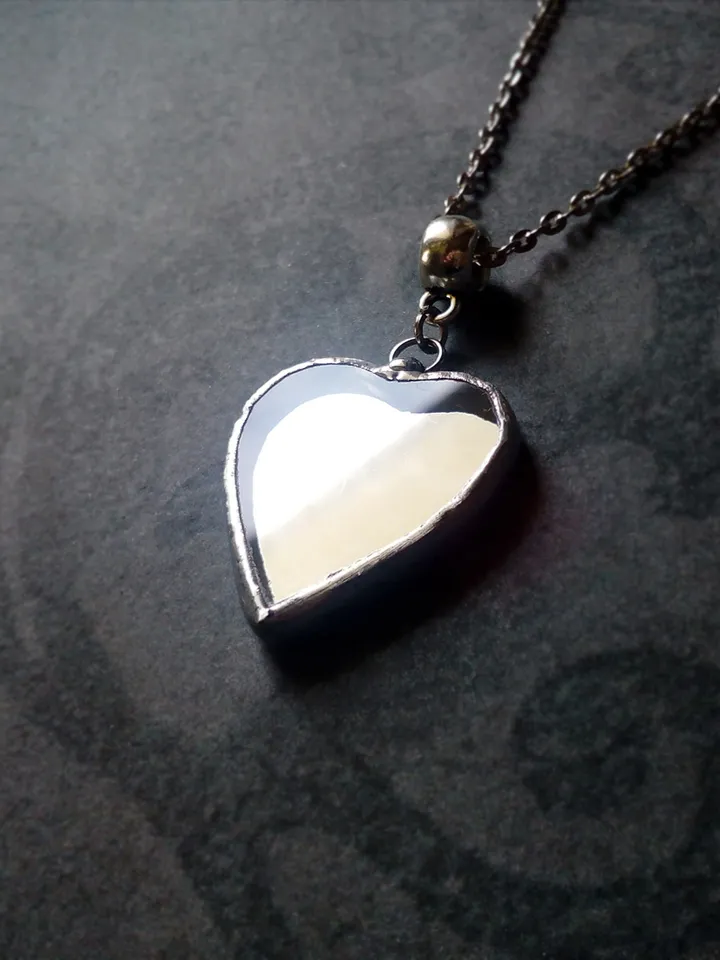 Mirror heart necklace, valentines, Stained glass, tiffany, Valentine's day, Tin soldered mirror, st Valentine heart