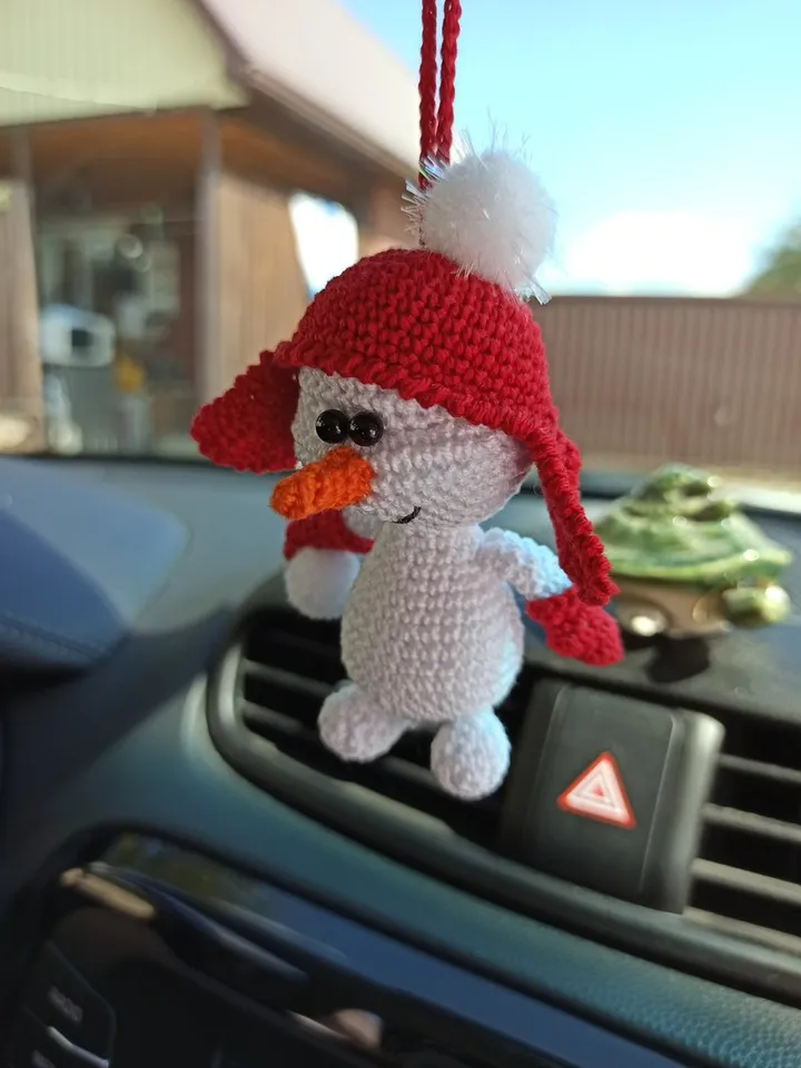 Xmas home decor, Xmas car decoration, Xmas tree ornaments, crochet snowman,